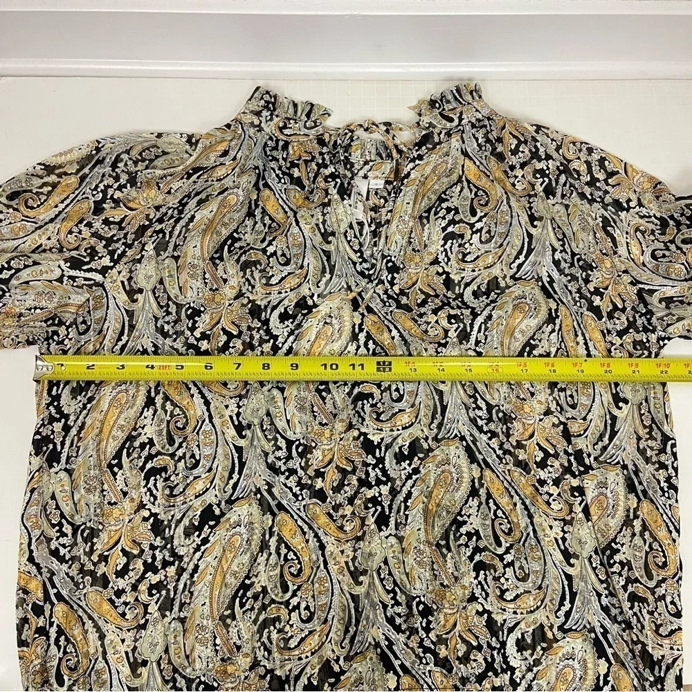 Elan Paisley Print Long Sleeve Chiffon Peasant Top Size S